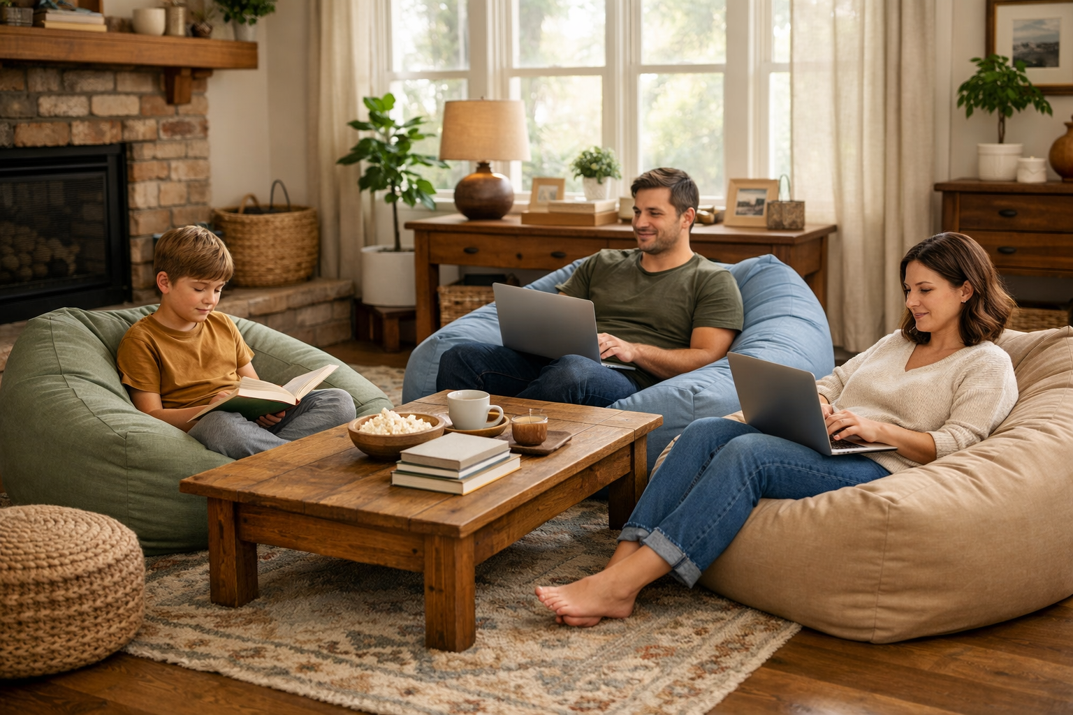 Family room with multiple GT Ventures bean bag seats