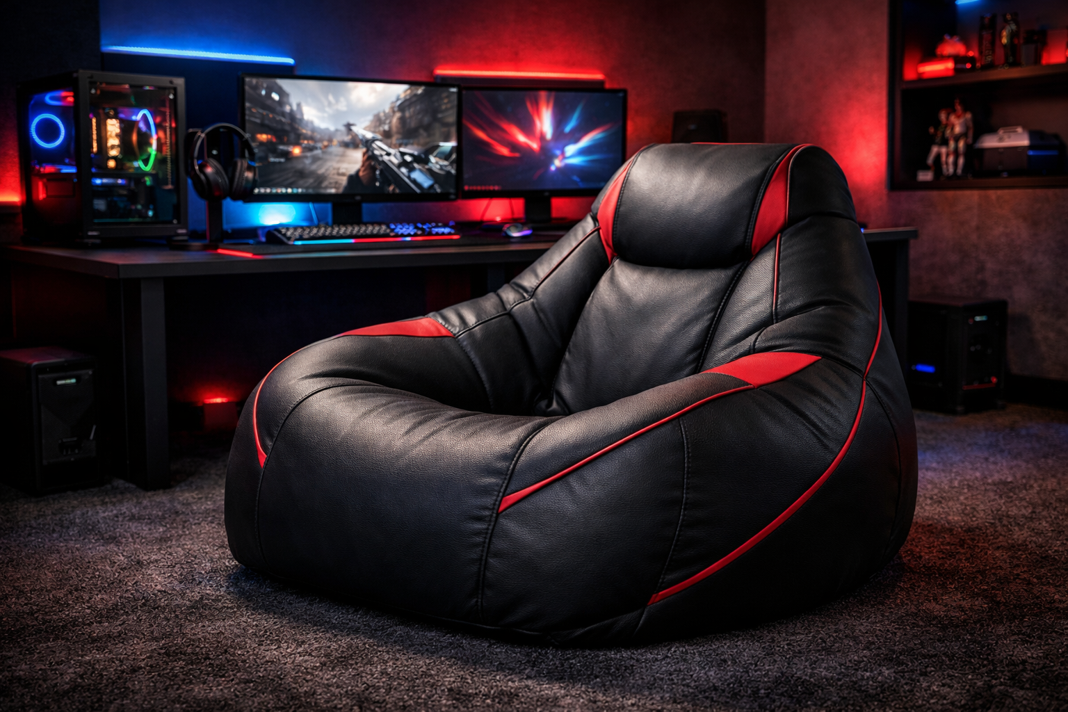 Gaming setup featuring GT Ventures bean bag seating