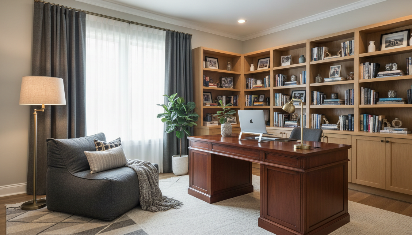 Home office lounge corner with bean bag