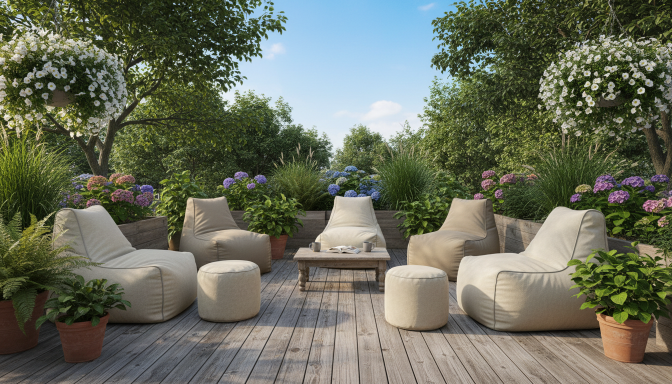 Outdoor patio with bean bag lounge furniture